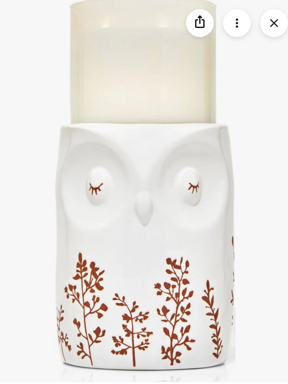 Bath & Body Works White Owl Ceramic 3 wick candle holder